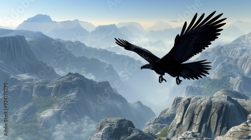 Eagle Soaring Over Majestic Mountain Range.