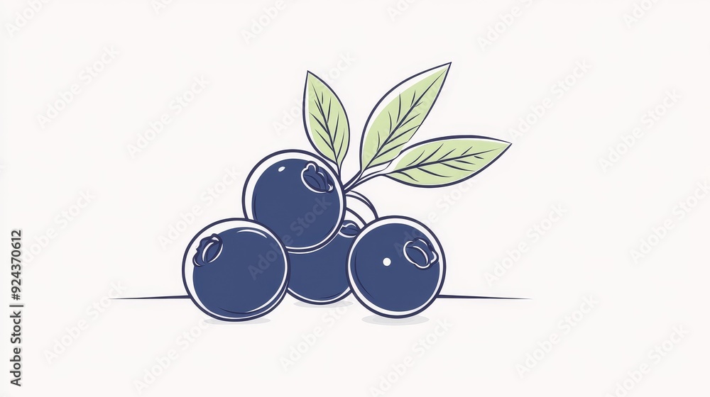 Obraz premium Artistic line drawing of a blueberry, minimalist hand-drawn style, clean lines on white background, elegant and modern