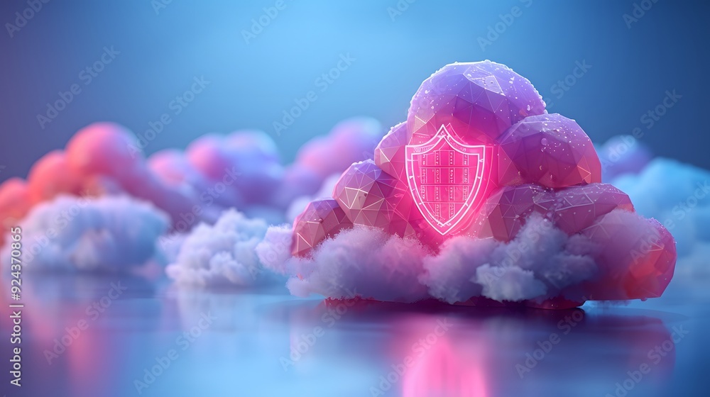 Colorful cloud with digital shield, representing cybersecurity and data ...