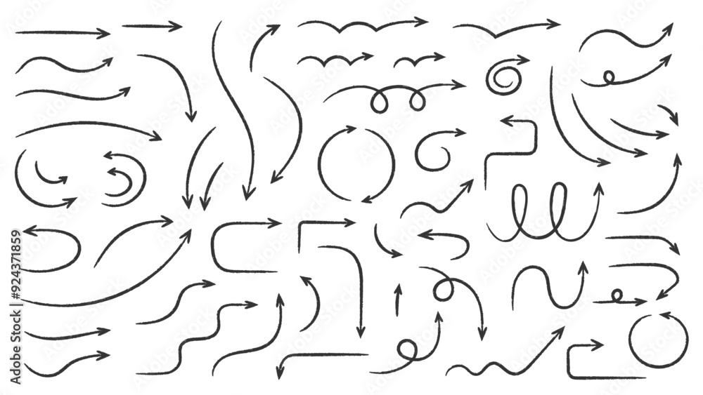 Hand drawn curved doodle chalk arrows collection, vector eps10 illustration Hand drawn curved doodle chalk arrows collection, vector eps10 illustration