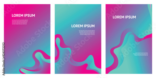 Abstract vibrant background set with flowing pink and turquoise gradient waves, creating a modern graphic design for brochures, flyers, posters, banners and presentations
