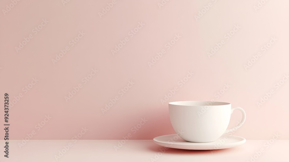 White coffee cup and saucer on a pink background. Minimalist and clean aesthetic. Perfect for product placement or branding. White coffee cup and saucer on a pink background. Minimalist and clean aesthetic. Perfect for product placement or branding.