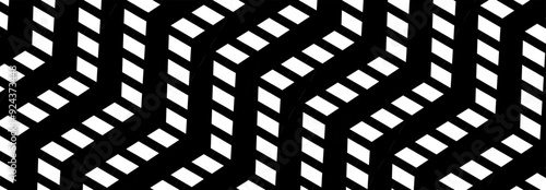 Abstract, Geometric, Lines, curve, wavy pattern, Illustration, vector, alternating overlapping, orderly arrangement background, black and white, banner, website, template, dark.