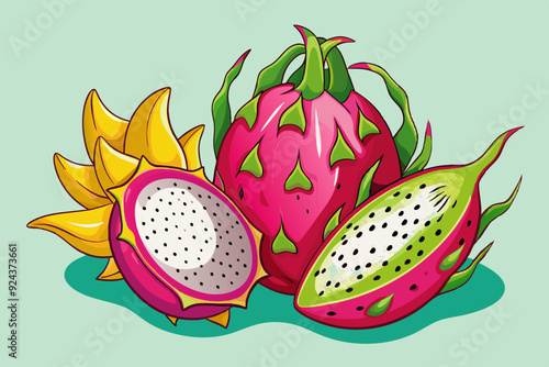 Colorful Dragon Fruits Illustration