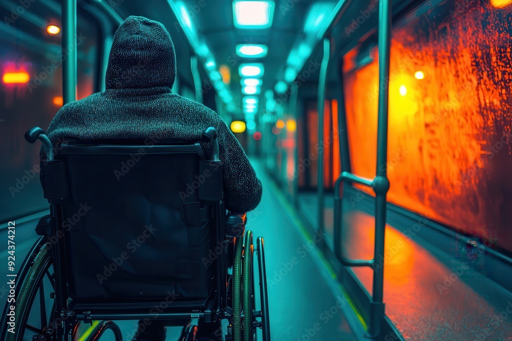 A person in a wheelchair enjoying a smooth ride on a public bus.
A person in a wheelchair enjoying a smooth ride on a public bus.