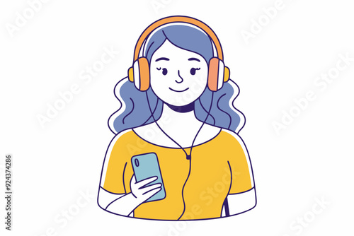 Young Woman Listening to Music with Headphones