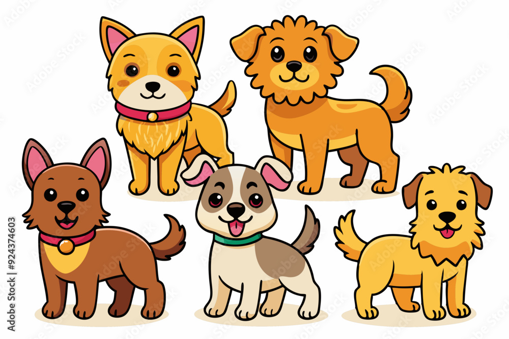Cheerful Cartoon Dogs Illustration Cheerful Cartoon Dogs Illustration