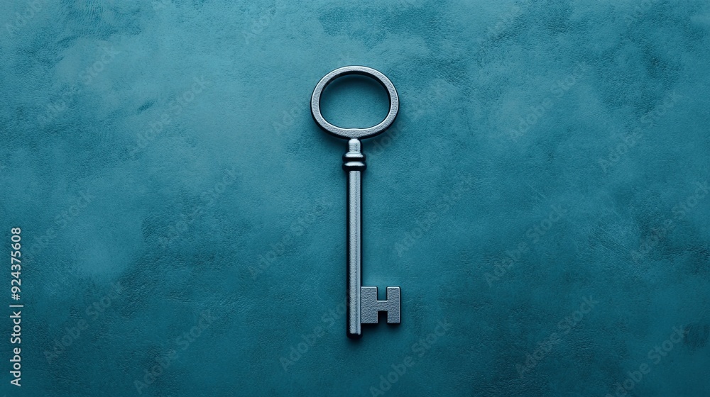 semi close-up of a finely crafted old-fashioned key lying on a teal surface, focus on its elegant and intricate design, evoking themes of mystery, heritage, and discovery, simple yet impactful, copy semi close-up of a finely crafted old-fashioned key lying on a teal surface, focus on its elegant and intricate design, evoking themes of mystery, heritage, and discovery, simple yet impactful, copy