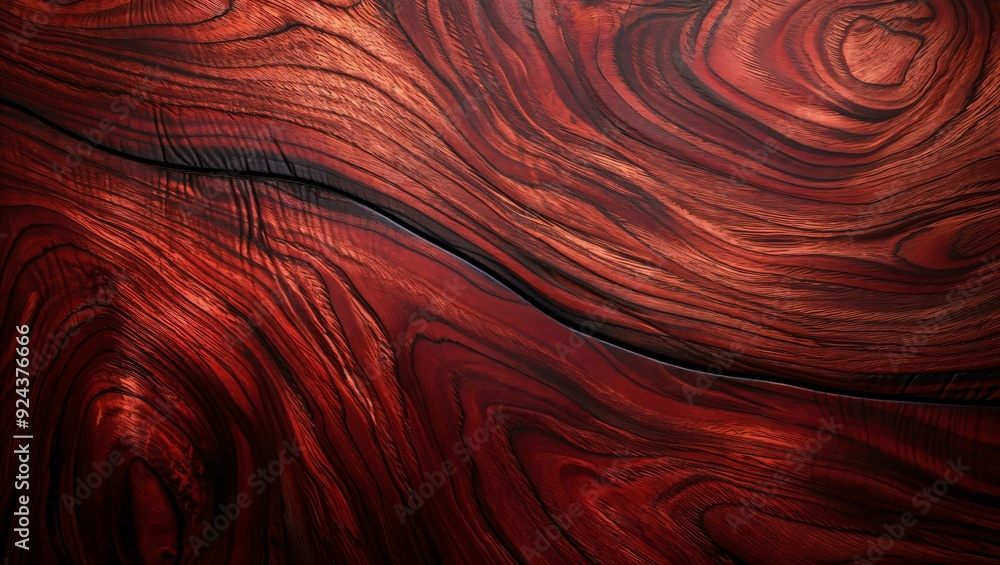 Obraz premium Captivating Patterns: A Close-Up on Stunning Red Wood Grain Teeming with Rich Textures and Natural Beauty, Showcasing Intricate Swirls and Warm Tones for Artistic Inspiration.