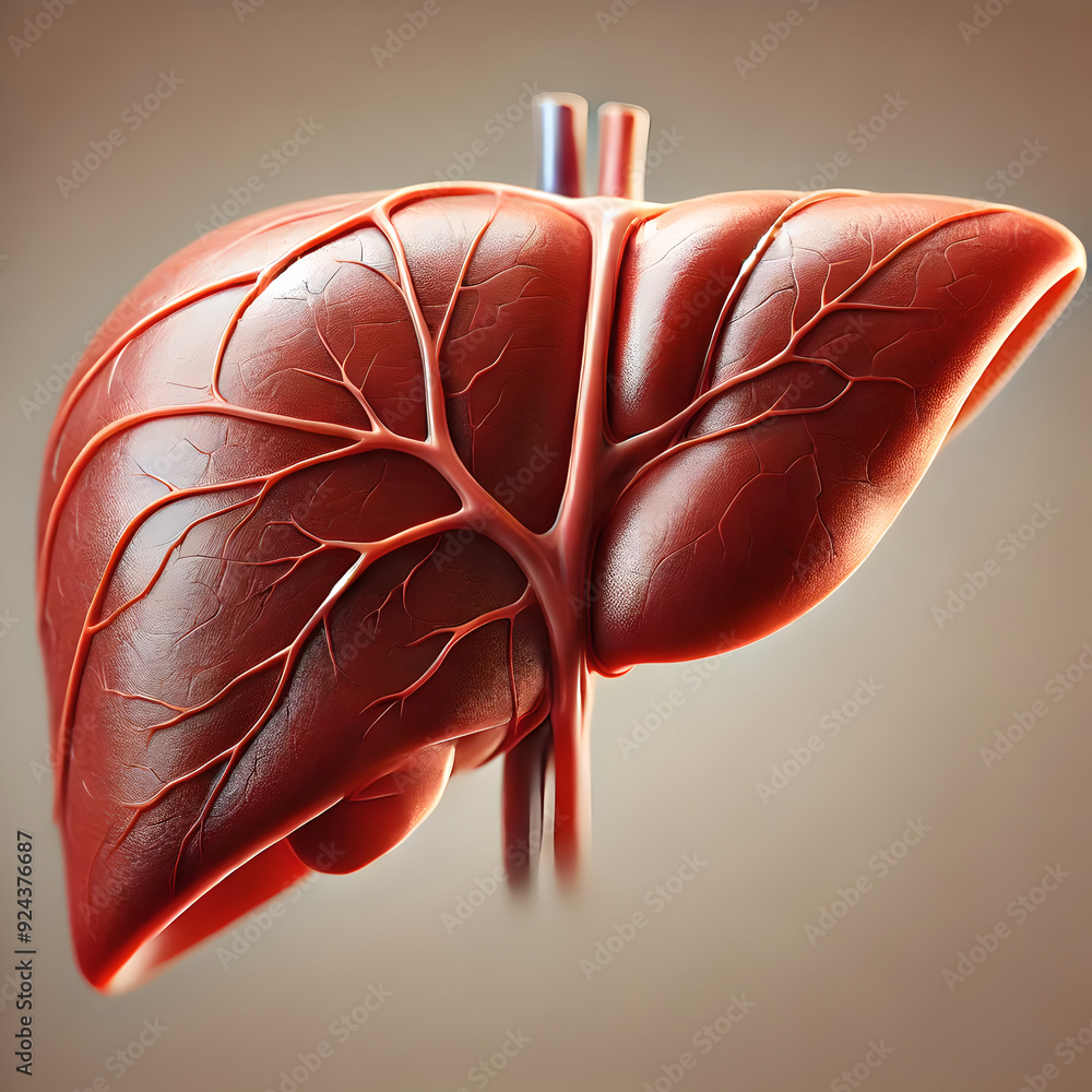 Human liver Anatomy: detailed 3D model of the human liver, showing the