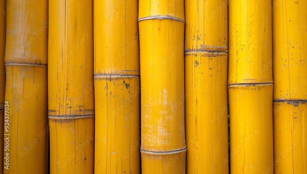 An Exquisite Display of Vibrant Yellow Bamboo Poles, Showcasing Their Unique Textures and Colors While Standing Tall in Harmony with Nature's Elements. An Exquisite Display of Vibrant Yellow Bamboo Poles, Showcasing Their Unique Textures and Colors While Standing Tall in Harmony with Nature's Elements.