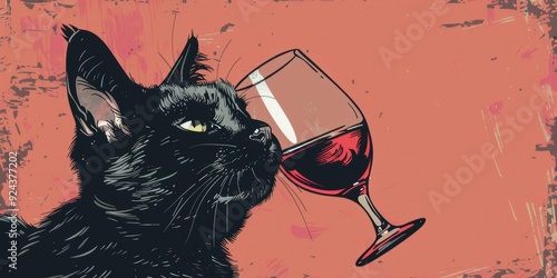 Sophisticated Cat Enjoying a Glass of Wine. High-Detailed Drink Concept photo