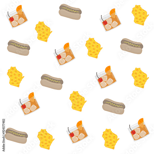 Wisconsin Cheese Brats and Old Fashioned Cocktails Drinks Pattern