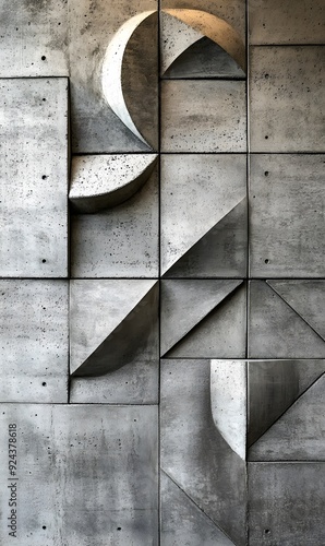 Abstract Geometric Concrete Wall Sculpture photo