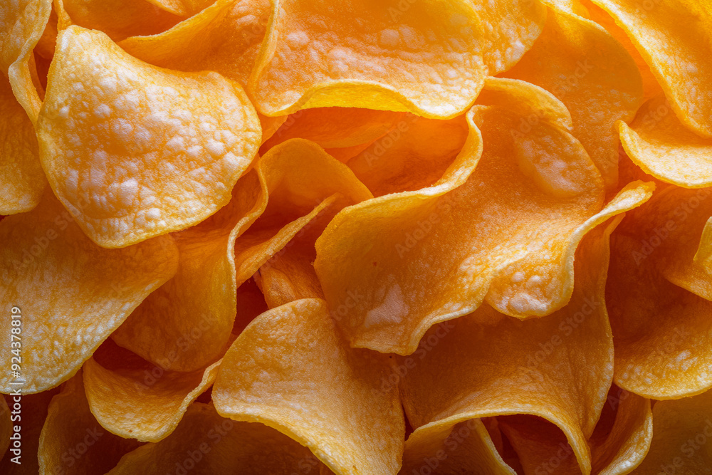 Texture Of Scattered Fried Potato Chips On A Flat Surface, Created With Artificial Intelligence Texture Of Scattered Fried Potato Chips On A Flat Surface, Created With Artificial Intelligence