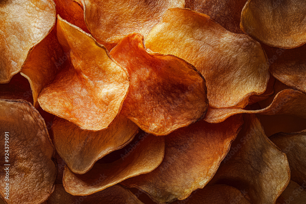 Texture Of Scattered Fried Potato Chips On A Flat Surface, Created With Artificial Intelligence Texture Of Scattered Fried Potato Chips On A Flat Surface, Created With Artificial Intelligence