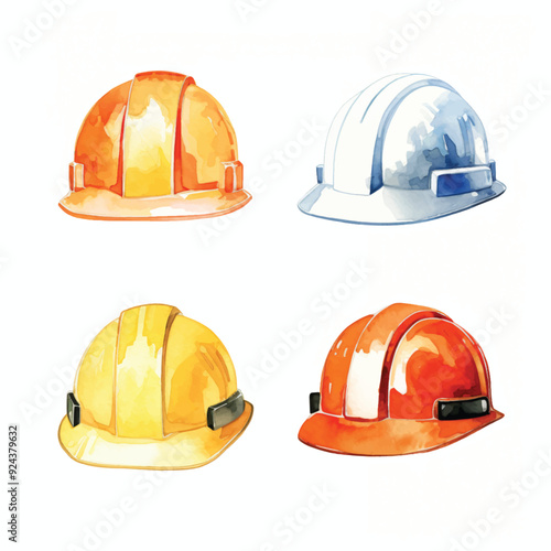 watercolor painting of construction hat four collection