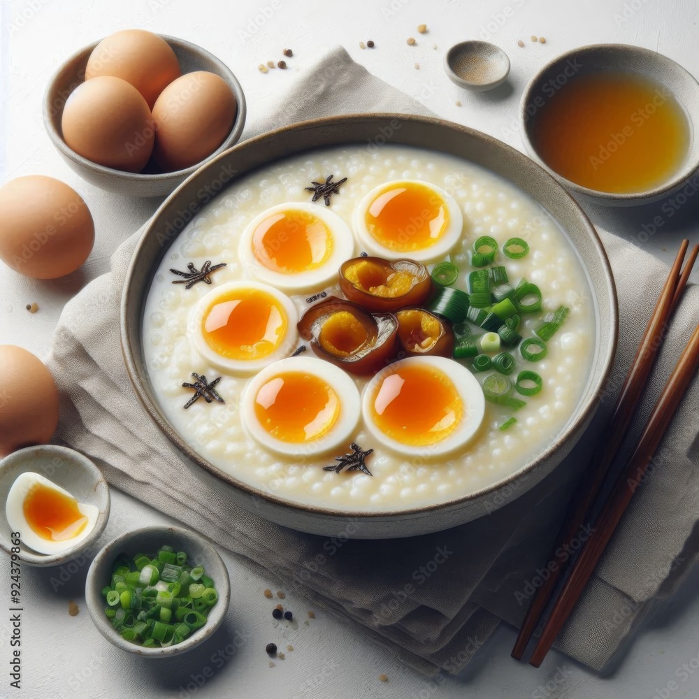 Traditional Century Egg Congee on White Background Traditional Century Egg Congee on White Background