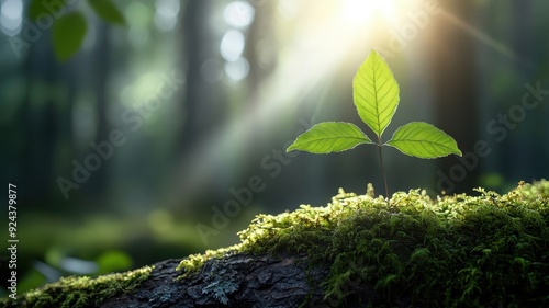 Close-up of mossy bark with sunlight filtering through leaves.