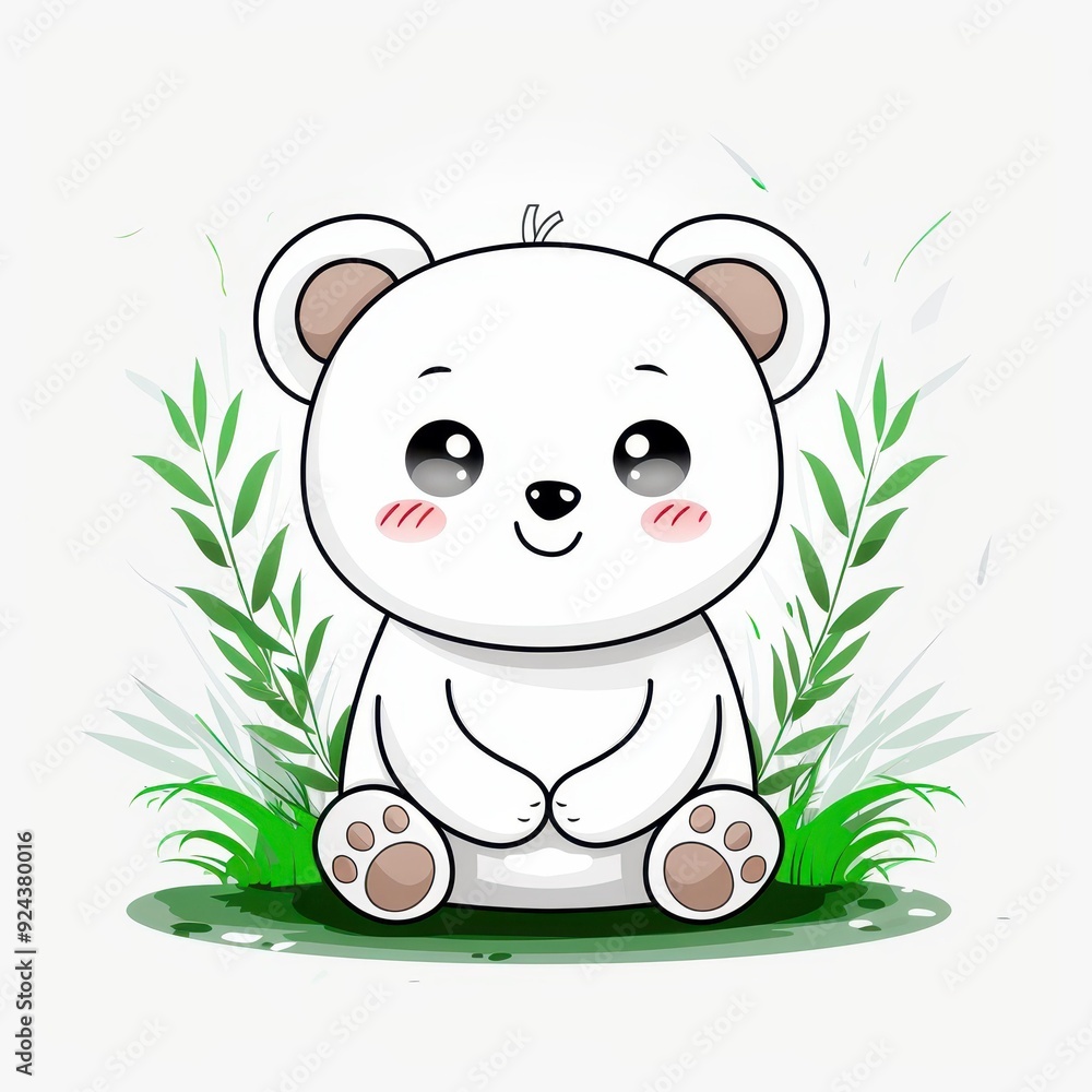 Fototapeta premium Explore a charming minimalist style with a cute cartoon character outlined in sleek line strokes on a clean white background.