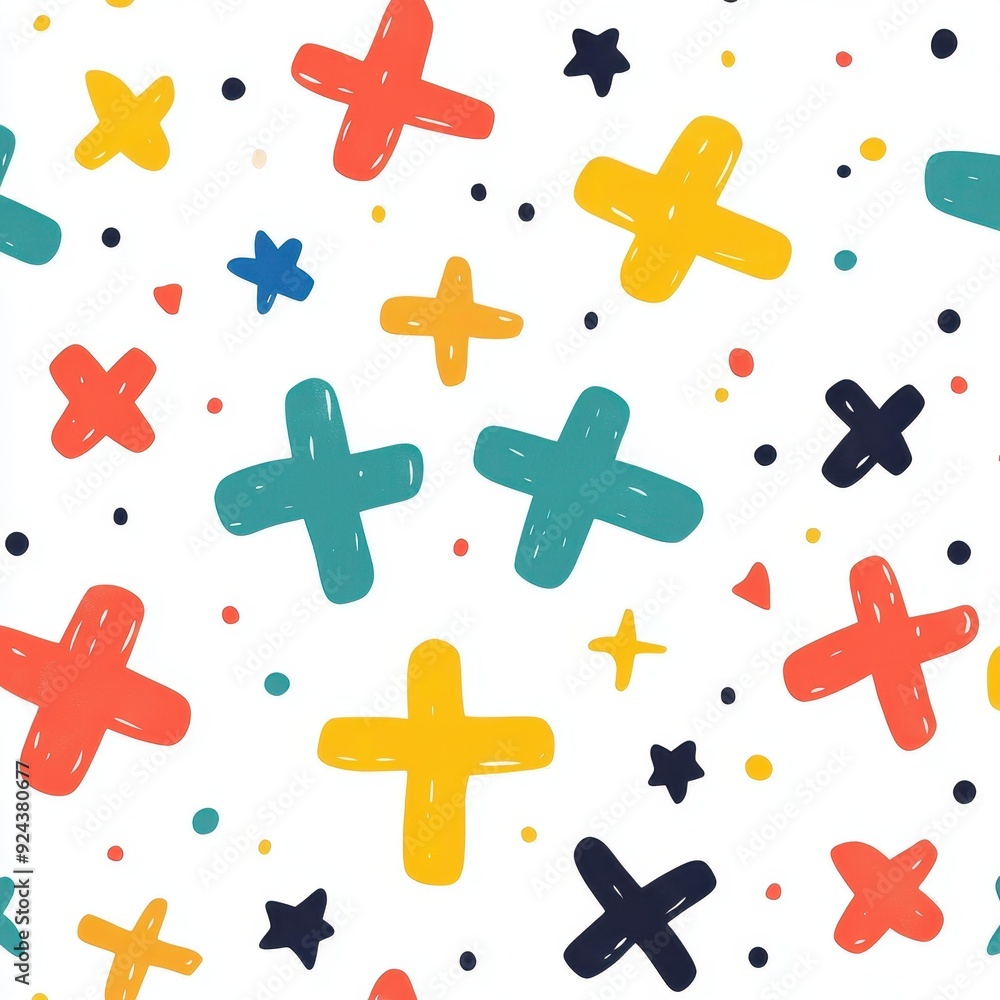 A charming fabric pattern featuring delicate crosses and stars, perfect for adding a touch of whimsy to any project.