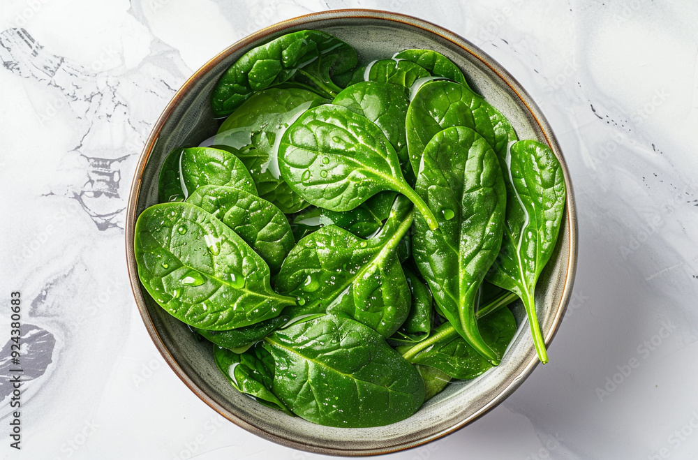 A bowl of blanched spinach in clear water A bowl of blanched spinach in clear water