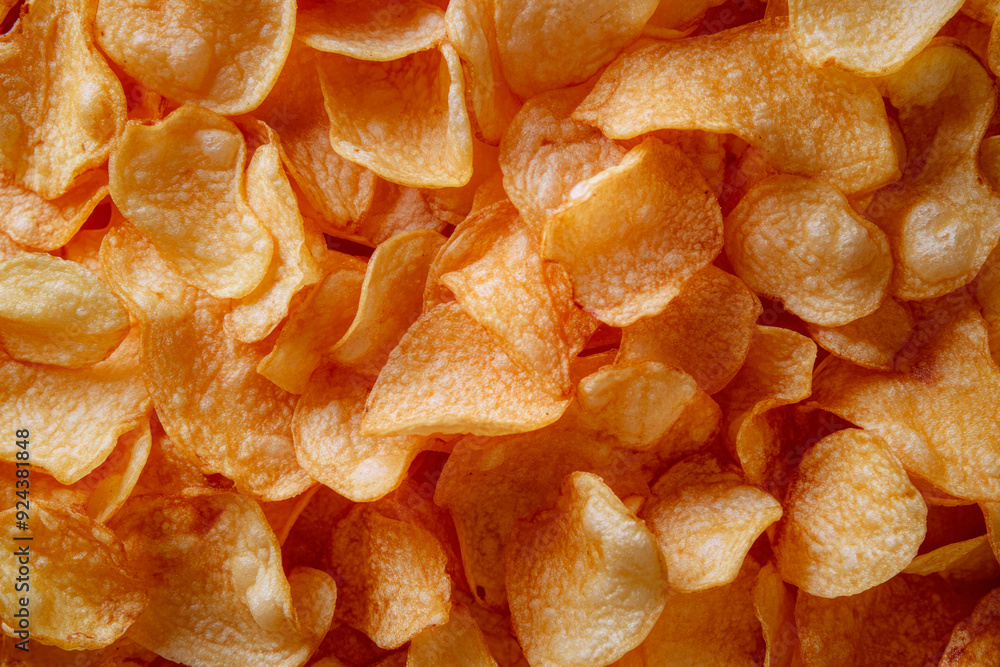 Texture Of Scattered Fried Potato Chips On A Flat Surface, Created With Artificial Intelligence Texture Of Scattered Fried Potato Chips On A Flat Surface, Created With Artificial Intelligence