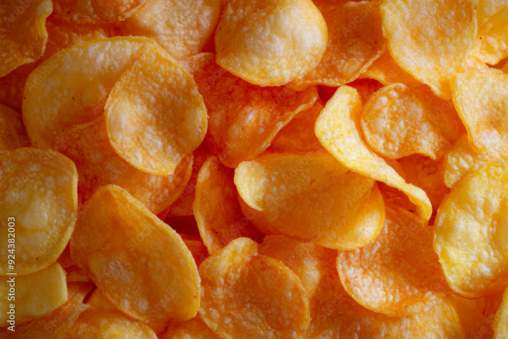 Texture Of Scattered Fried Potato Chips On A Flat Surface, Created With Artificial Intelligence Texture Of Scattered Fried Potato Chips On A Flat Surface, Created With Artificial Intelligence