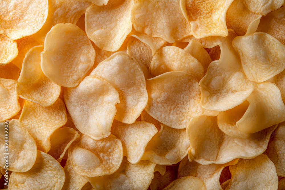 Texture Of Scattered Fried Potato Chips On A Flat Surface, Created With Artificial Intelligence Texture Of Scattered Fried Potato Chips On A Flat Surface, Created With Artificial Intelligence