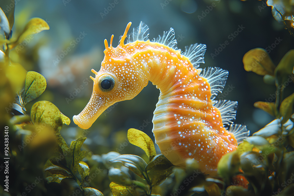 seahorse on a plant in natural underwater habitat, 3d rendering, generative ai seahorse on a plant in natural underwater habitat, 3d rendering, generative ai