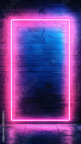 Pink Neon Frame on Black Brick