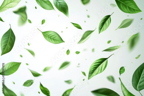 Green flying leaves wave. Organic cosmetic background. Natural herbal tea. Vegan, eco, bio design element. with generative ai