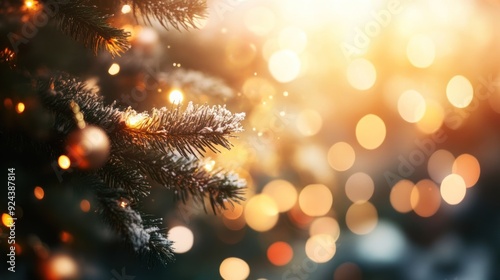 Wallpaper Mural Festive Christmas Tree Branch with Warm Lights and Bokeh Torontodigital.ca