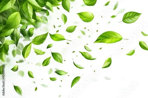 Green flying leaves wave. Organic cosmetic background. Natural herbal tea. Vegan, eco, bio design element. with generative ai