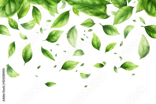 Green flying leaves wave. Organic cosmetic background. Natural herbal tea. Vegan, eco, bio design element. with generative ai