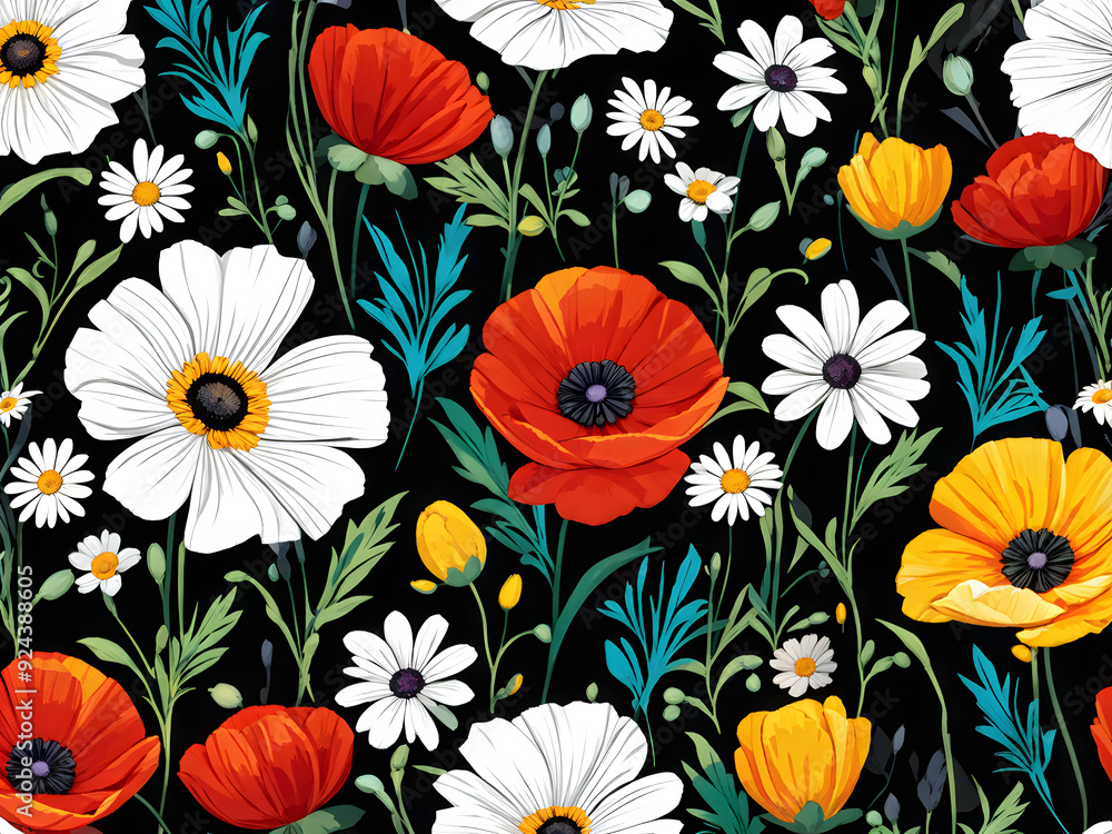argyle daisy poppy marigolds pattern overlay in bright jewel tones black white cartoon drawing argyle daisy poppy marigolds pattern overlay in bright jewel tones black white cartoon drawing
