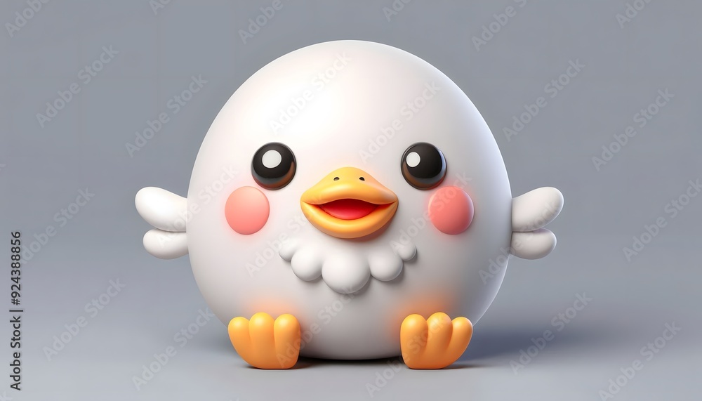 Cute duck 3D model with big eyes sitting on a light gray surface Cute duck 3D model with big eyes sitting on a light gray surface