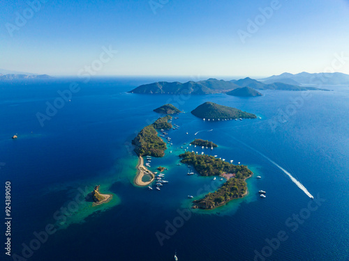 Fototapeta Naklejka Na Ścianę i Meble -  Turkish Maldives Yassica Islands Drone Photo, Gocek Mugla, Turkey	