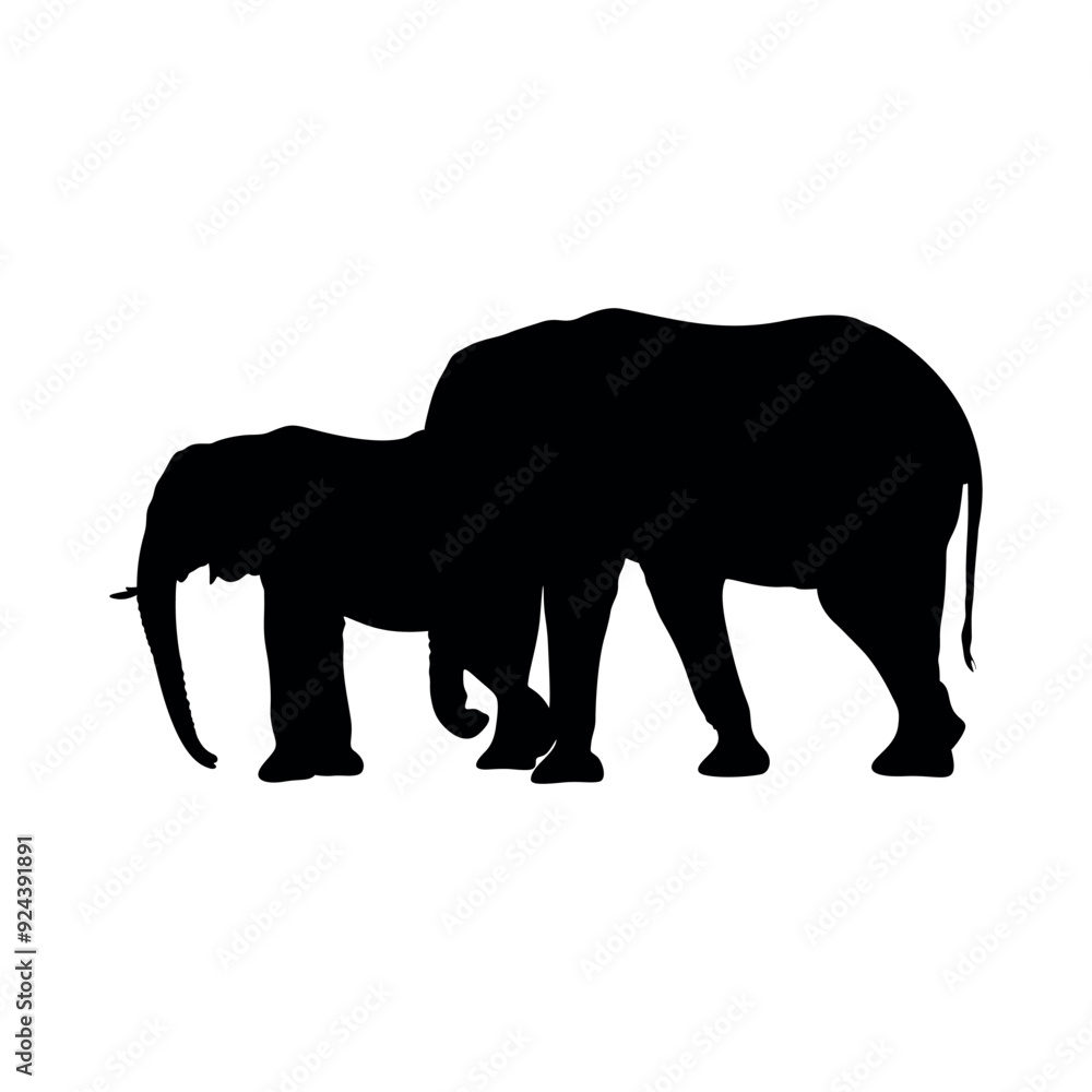 Elephant Vector Silhouette. Elephant icon. Silhouette of African and Indian elephants with baby elephant. Animal Family. Isolated. Vector illustration. Elephant Vector Silhouette. Elephant icon. Silhouette of African and Indian elephants with baby elephant. Animal Family. Isolated. Vector illustration.