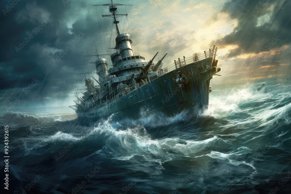generated illustration of modern naval warship sailing through a vast sea generated illustration of modern naval warship sailing through a vast sea