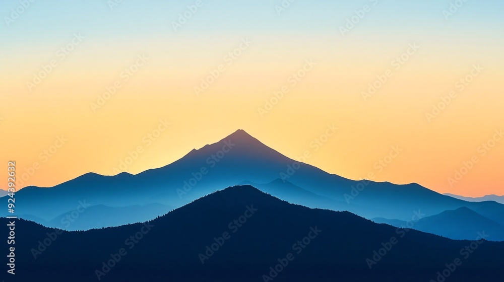 serene mountain silhouette at dawn, with a colorful and peaceful sunrise creating a tranquil outdoor view serene mountain silhouette at dawn, with a colorful and peaceful sunrise creating a tranquil outdoor view