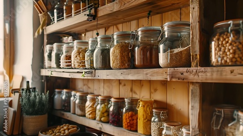 Obraz na płótnie A well organized food cupboard in a charming cottage style residence w salonie