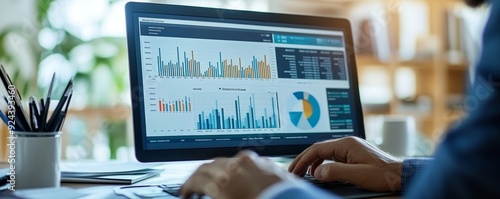 Data analysis for business success. Intelligence and business analytics. Businessman analyzing sale report with key performance indicators (KPI) dashboard, Customer data, Generative AI