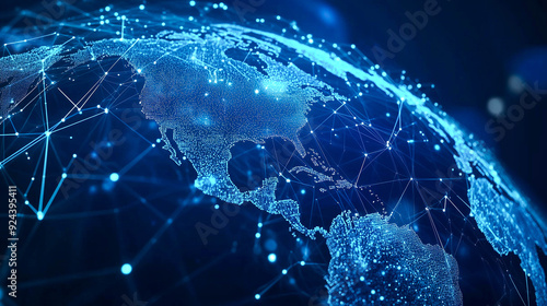 Network with digital world map wireless communication in city world social media technology.