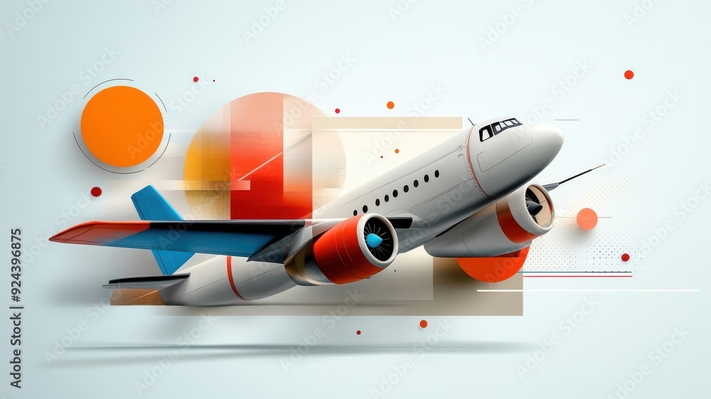 Stylized airplane silhouette in bold geometric shapes. Stylized airplane silhouette in bold geometric shapes.