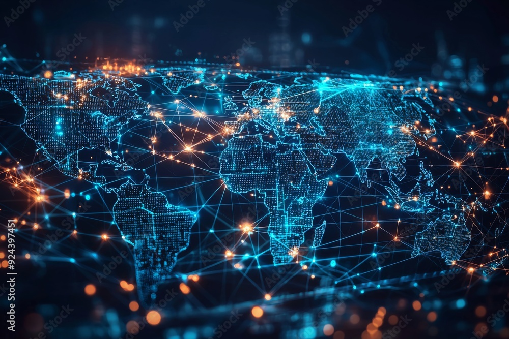 Fototapeta premium Global Digital Business Network Connection Illustration created with Generative AI