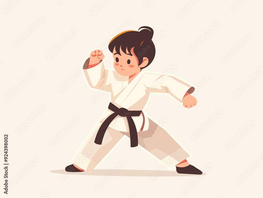 Fototapeta premium child practicing taekwondo simple illustration. AI generated