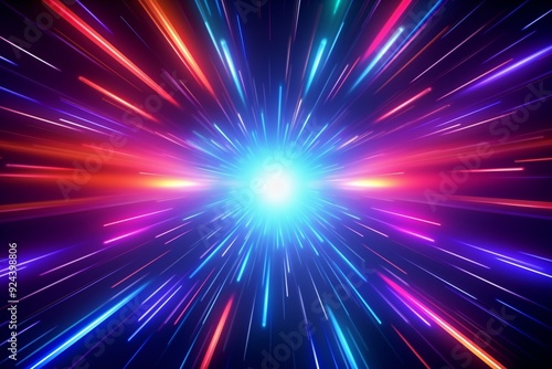 Abstract Star Burst background, Neon Starburst background, Neon Sunburst Wallpaper, abstract background with bright light rays, dynamic Neon Lights wallpaper, Speed lights background, AI Generative