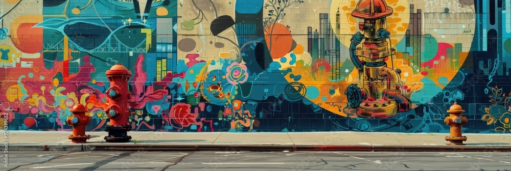Obraz premium Colorful Murals and Hydrants