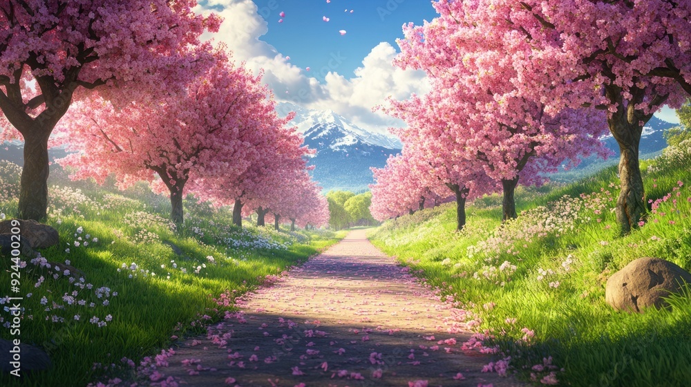Path Through Cherry Blossoms Path Through Cherry Blossoms